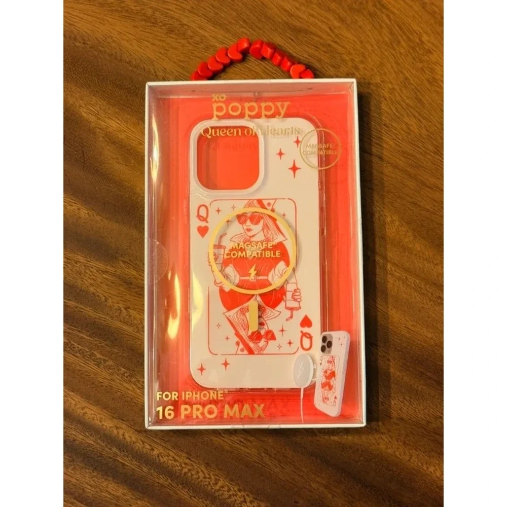 NIB XO Poppy iPhone 16 Pro Max Case Queen of Hearts MagSafe Red White